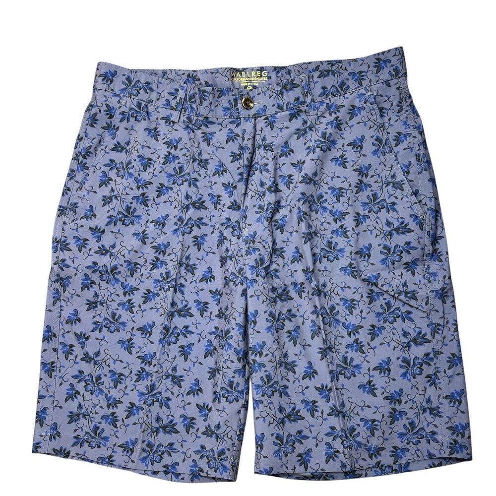 Maelreg Sz 36 Performance Shorts Men Blue Floral Stretch Bermuda Golf 10" inseam